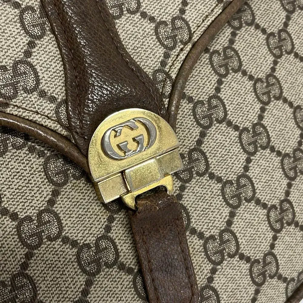 Gucci Old Gucci Shoulder Bag Beige Dark Brown PVC Leather - Picture 12 of 14
